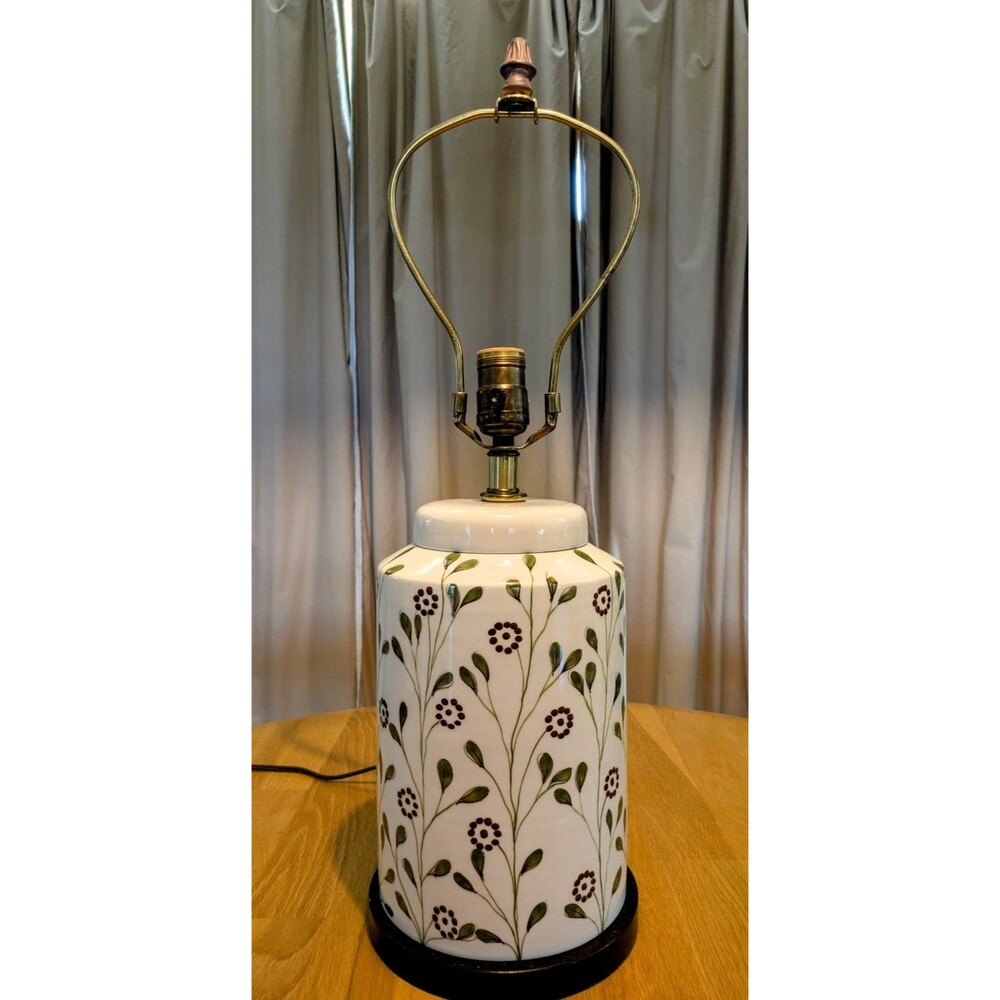 Rare! Vintage Frederick Cooper Porcelain Hand Painted Lamp Ivory Floral Leaves